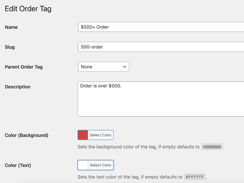 add or edit order tags