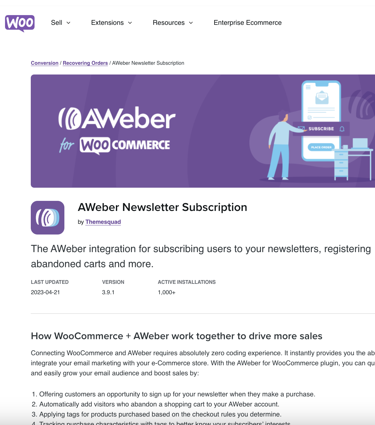 AWeber Newsletter Subscription