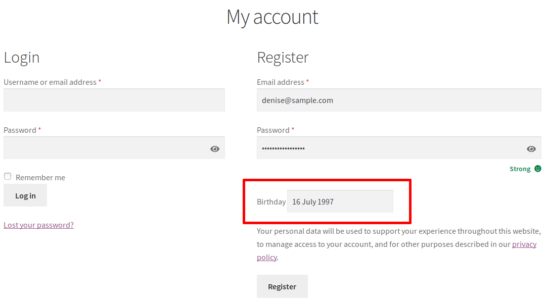 birthday coupons signup page