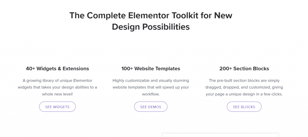 Các thứ bạn nhận được khi sở hữu Unlimited Elements Elementor