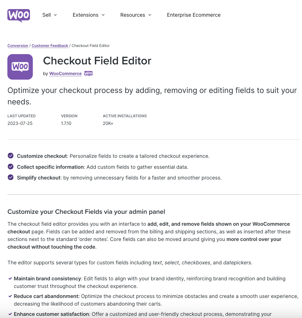 Checkout Field Editor