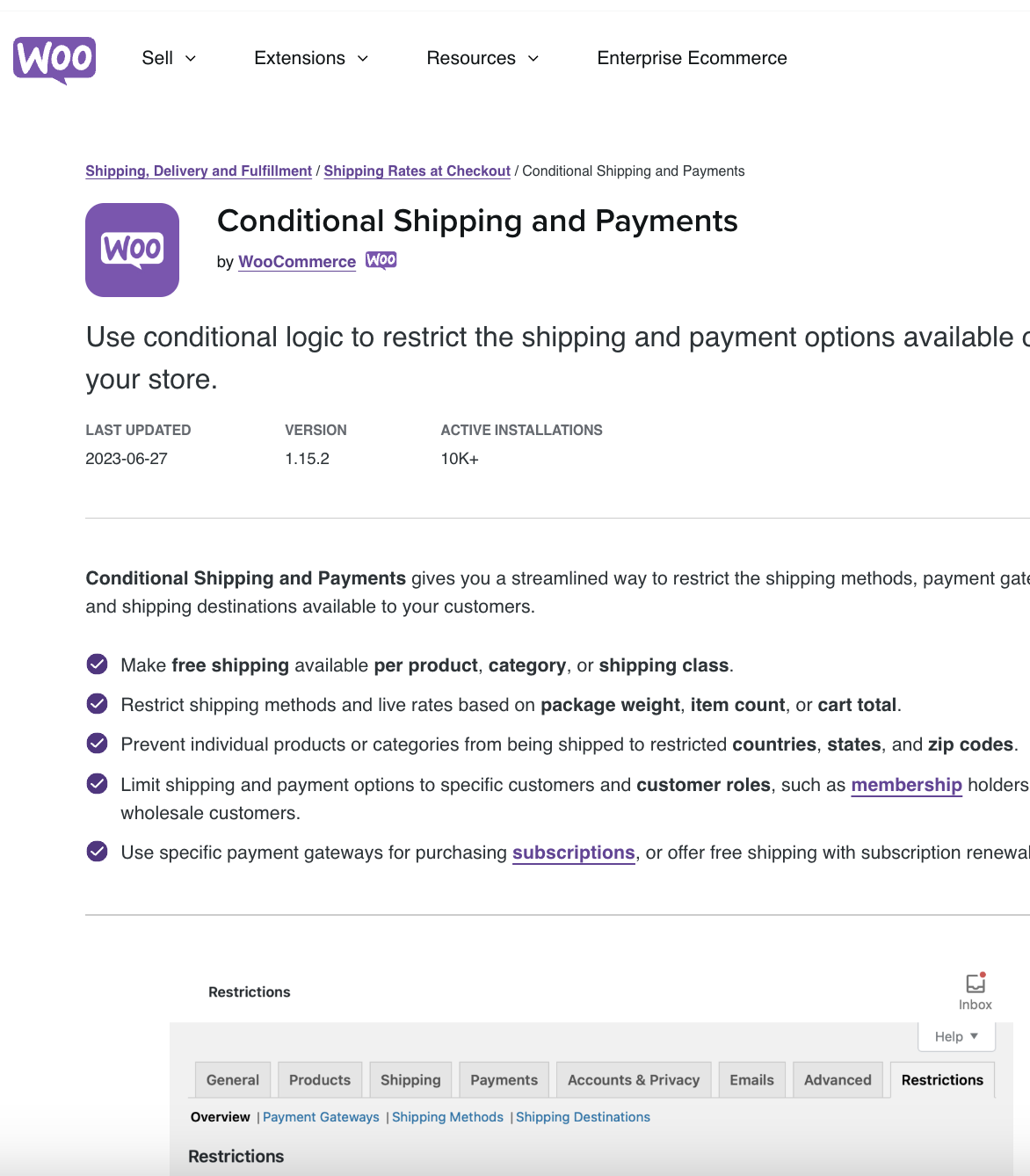 Conditional Shipping and Payments