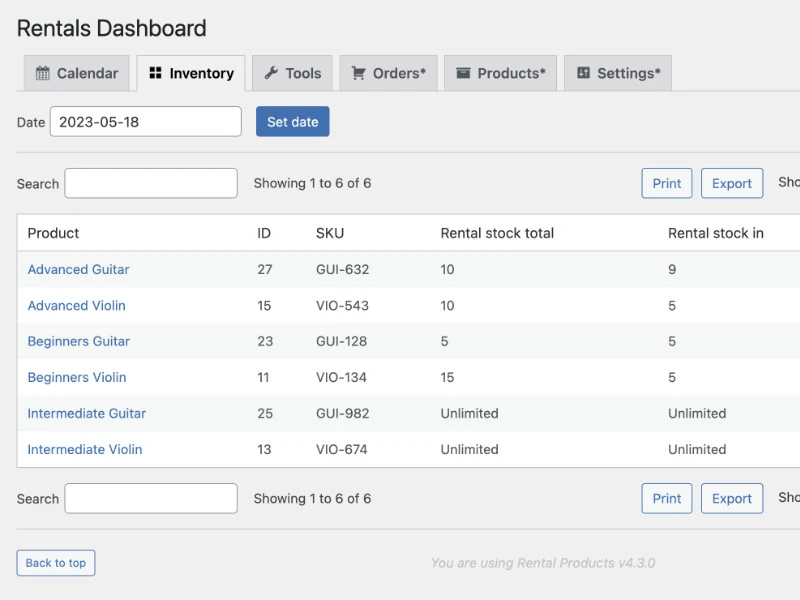 dashboard inventory