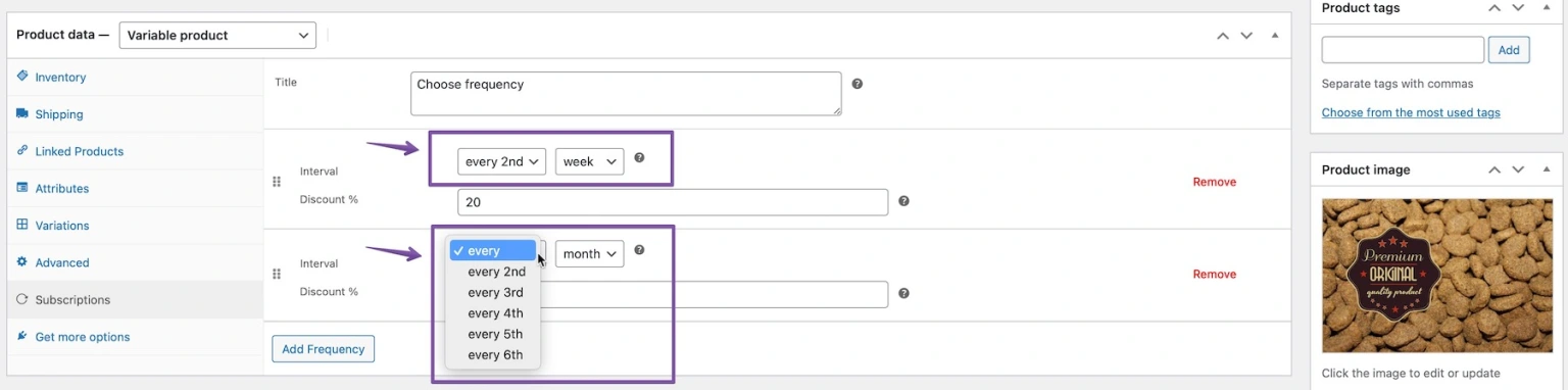frequency backend variable product
