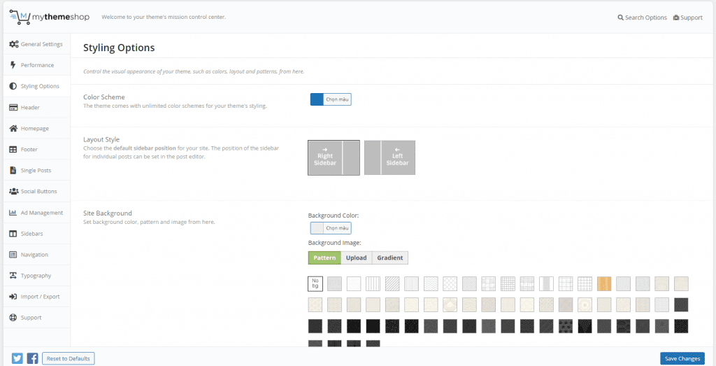 Giao diện tùy biến của Theme Schema