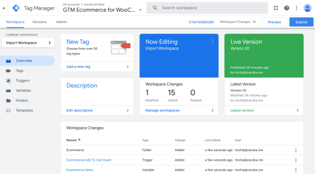 gtm workspace preset imported