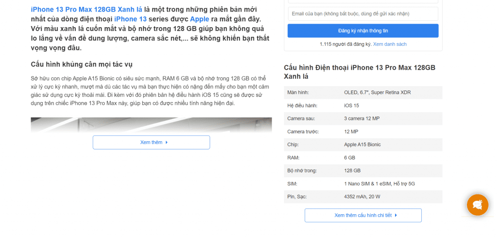 Một trang web sử dụng trường tùy chỉnh