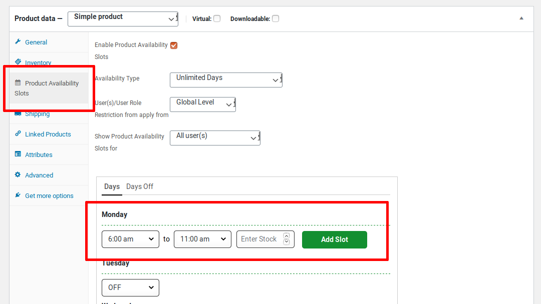 Product Availability Slots for WooCommerce 2 PAS pdt config new