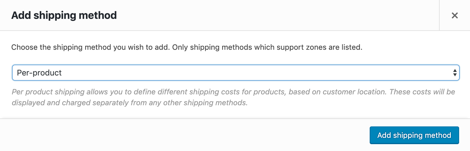 per product shipping add to zone metod