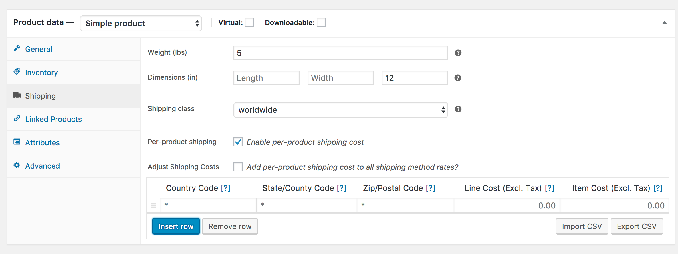 perproductshipping data