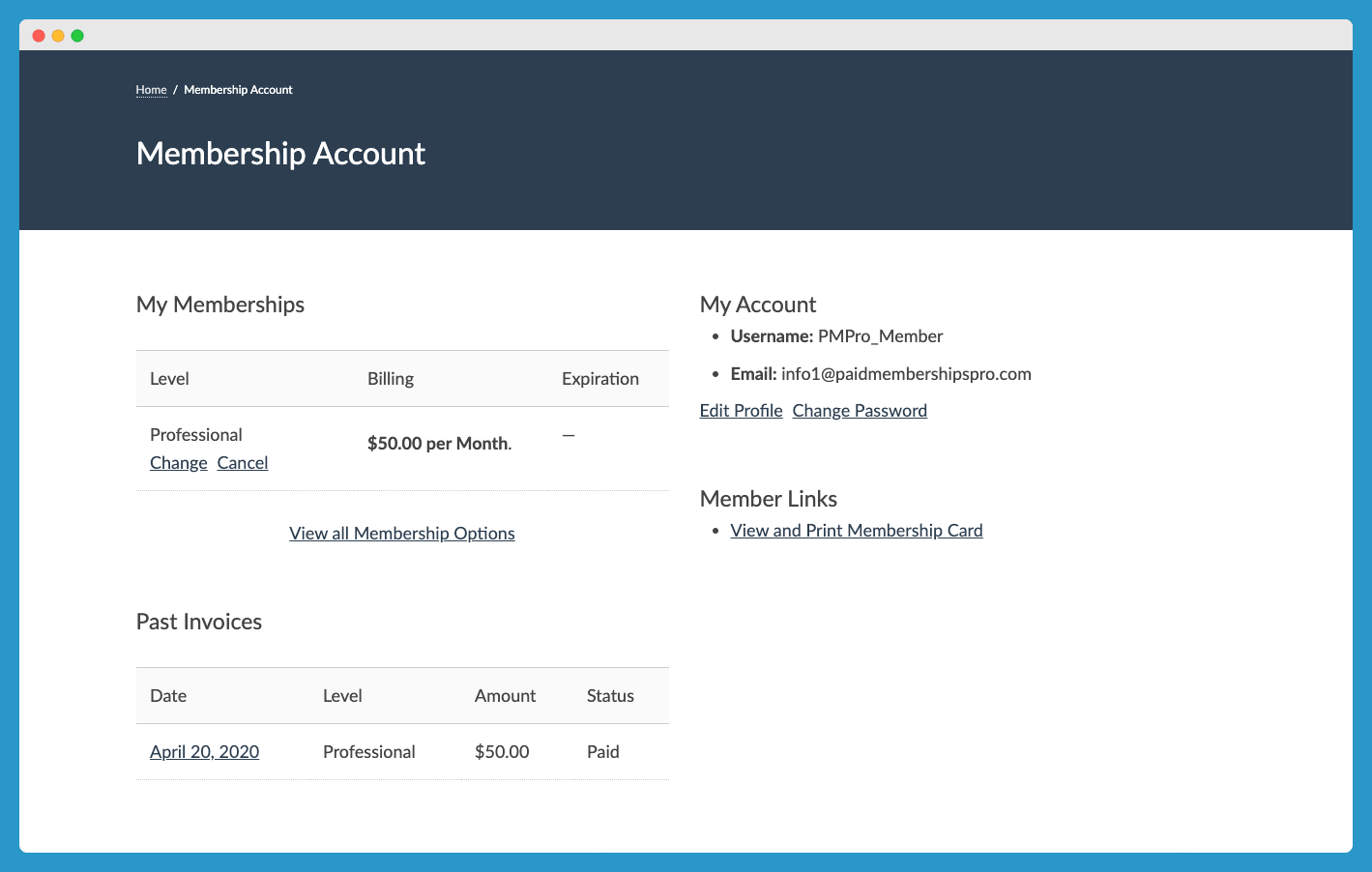 pmpro membership account