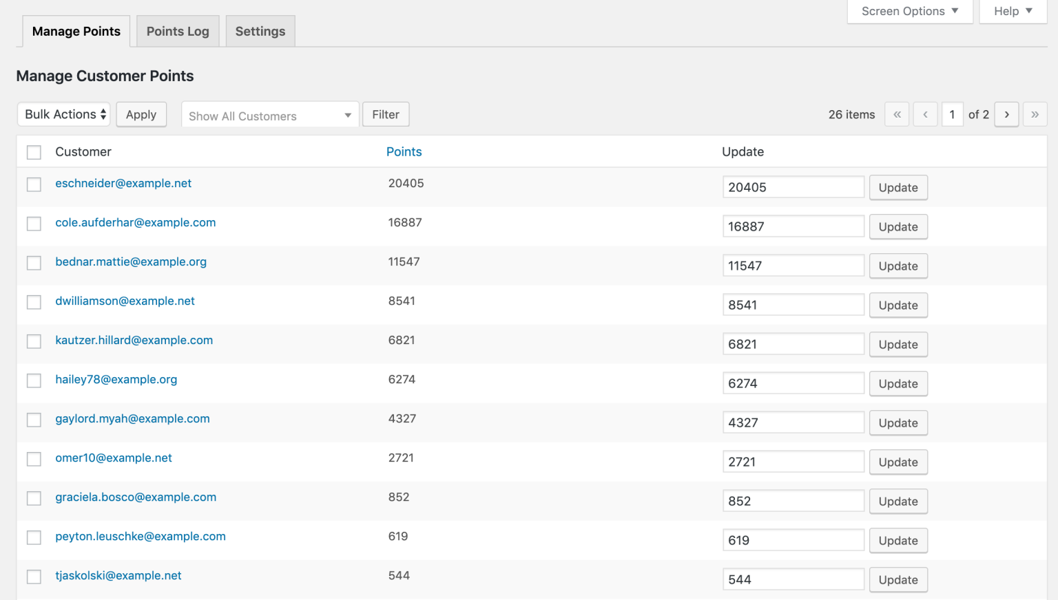 points rewards admin managepoints