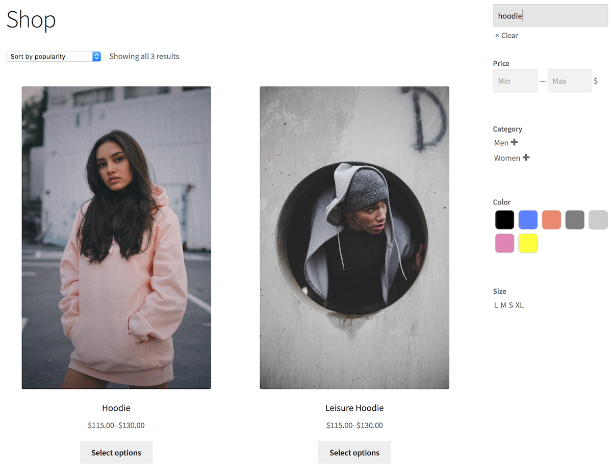 product filter e28093 search live filter in action on the shop page