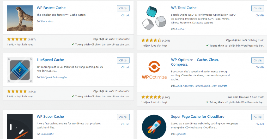 Có nhiều plugin miễn phí tạo cache nhưng chúng không ổn định