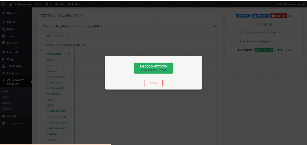 Tải file sao lưu về máy tính