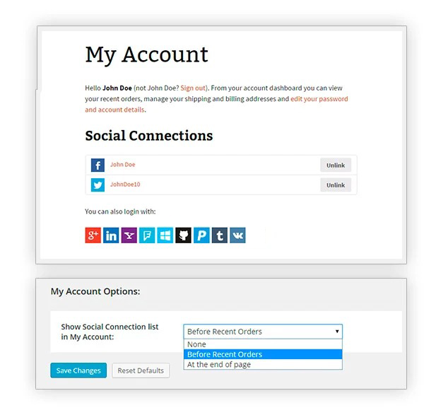 Social login in my account