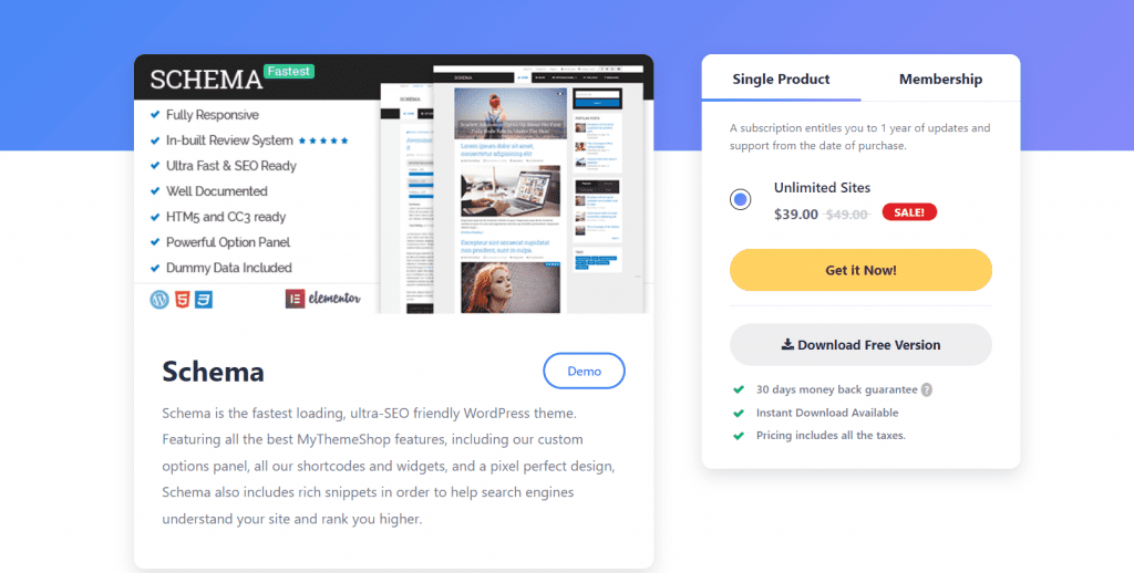 Theme Schema hiện được bán tại trang chủ Mythemeshop