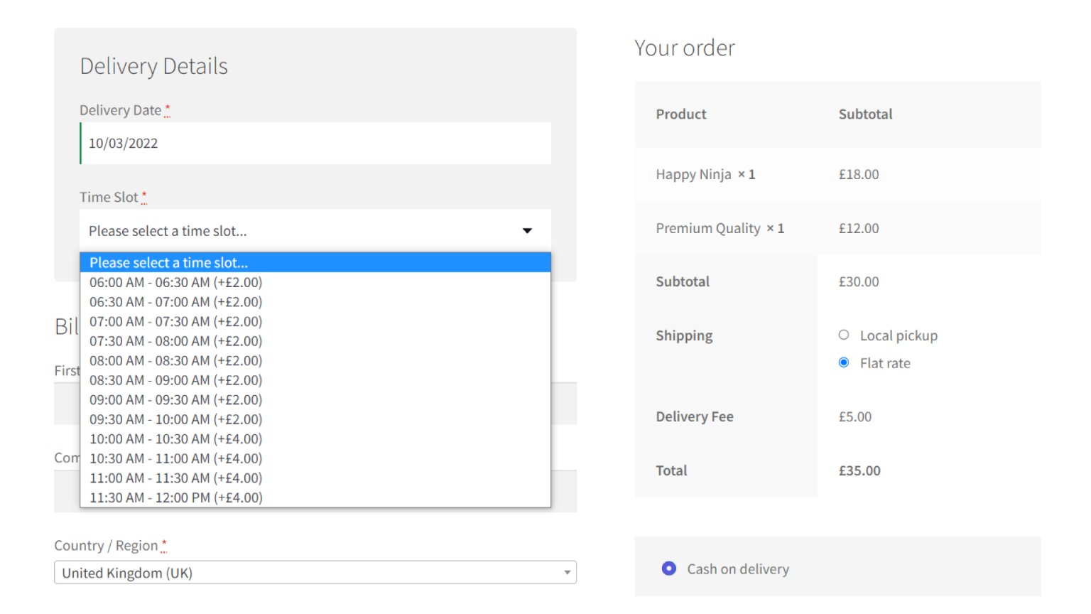 time slot at checkout