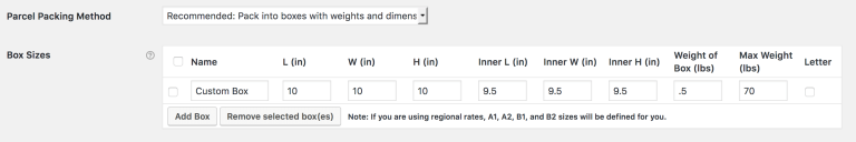 usps box packing settings