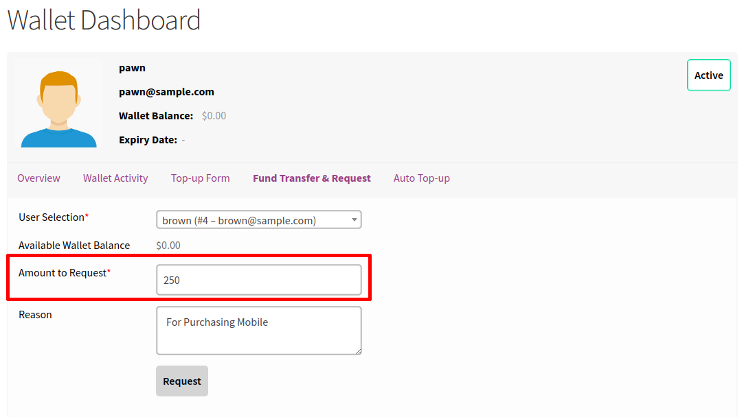 wallet fund request