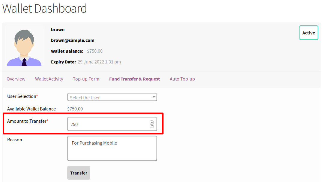 wallet fund transfer