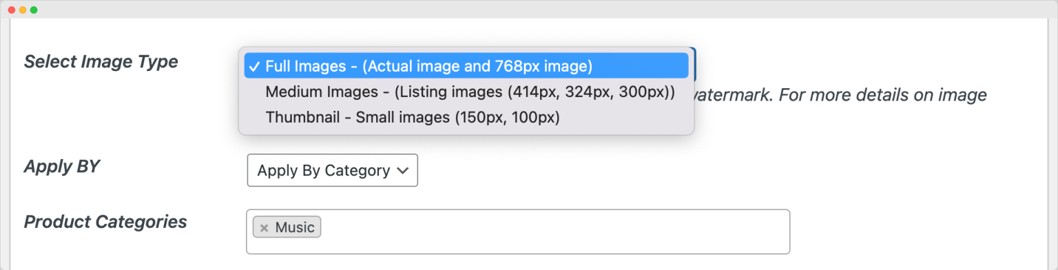 Watermark sizes