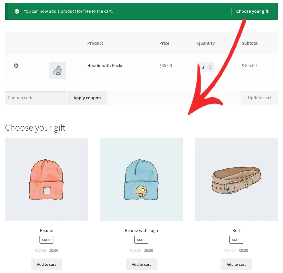 woocommerce bogo free gift