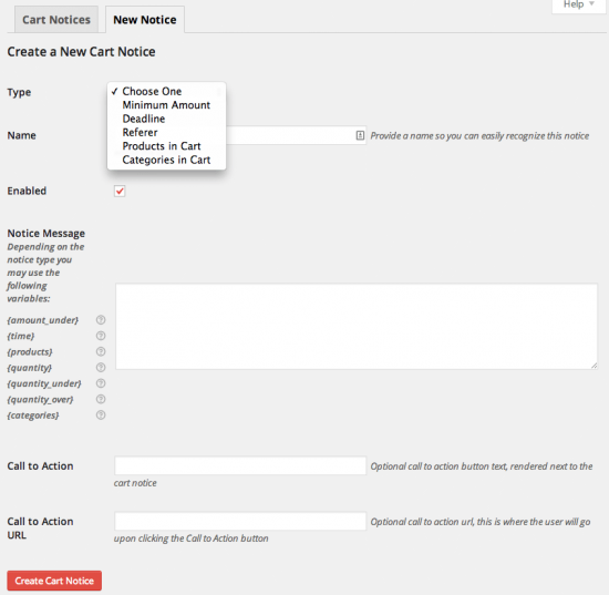 woocommerce cart notices create notice page 550x537 1