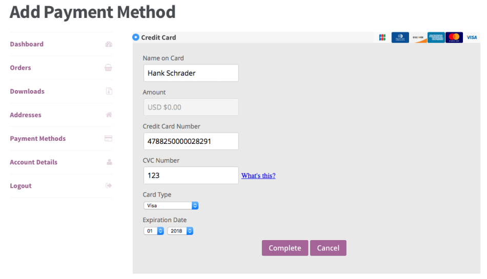 woocommerce chase paymentech add saved card account