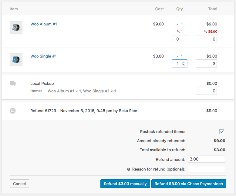woocommerce chase paymentech order refund