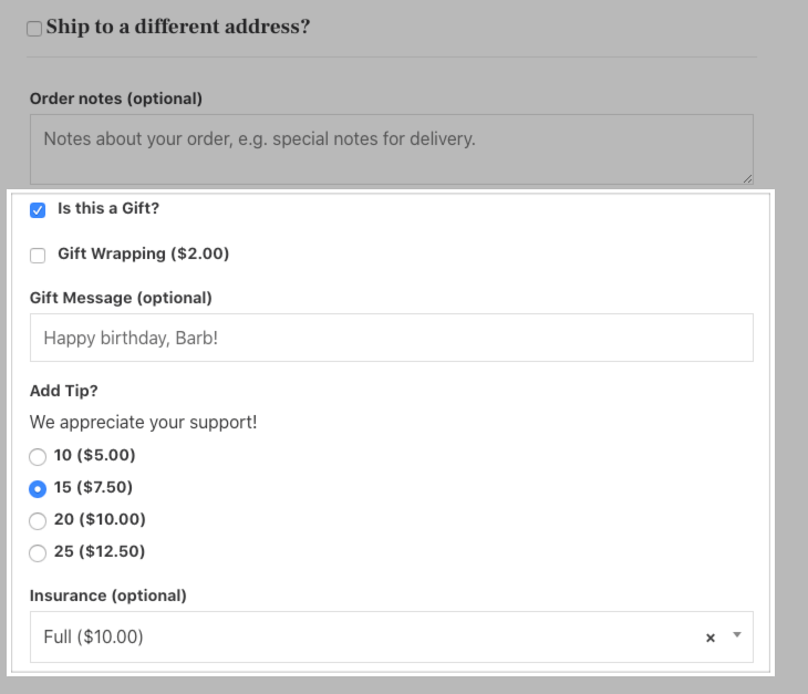 woocommerce checkout add ons checkout view