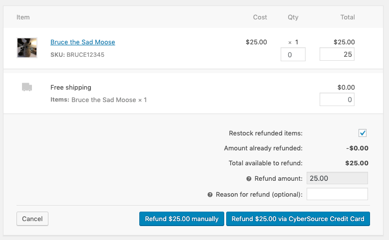 woocommerce cybersource refund order