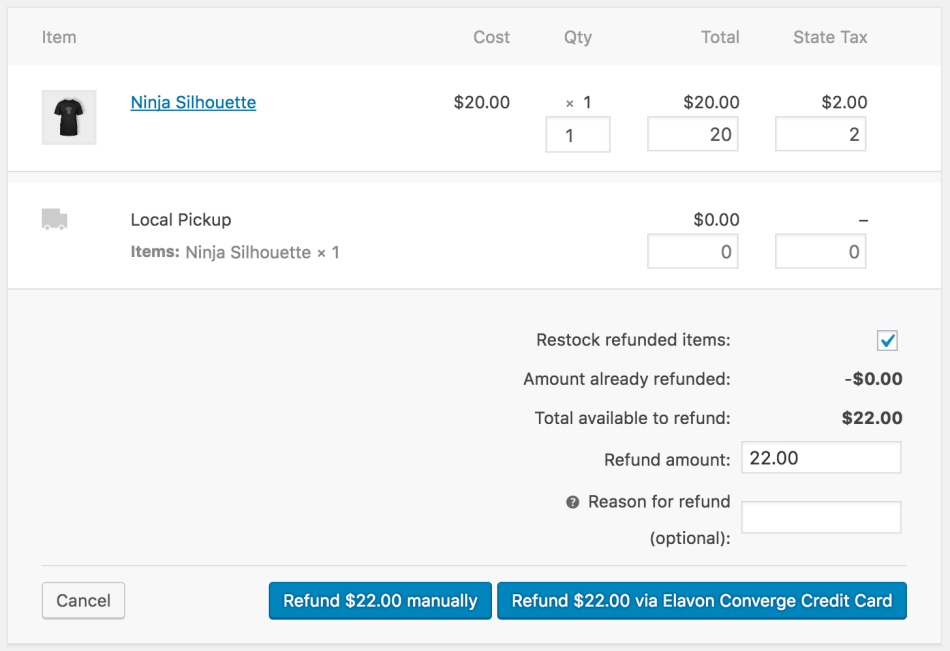 woocommerce elavon refund