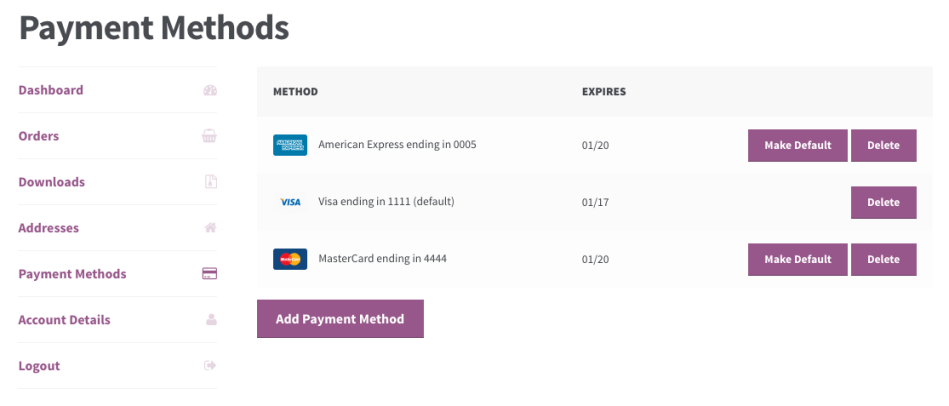 woocommerce elavon saved methods
