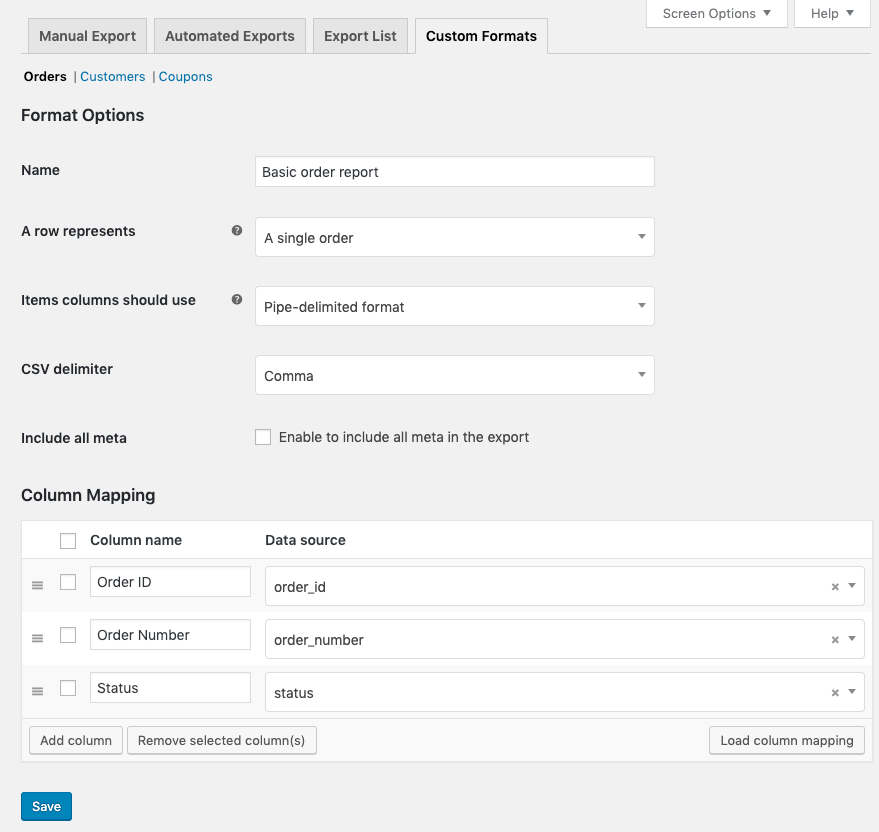 woocommerce export custom format csv settings
