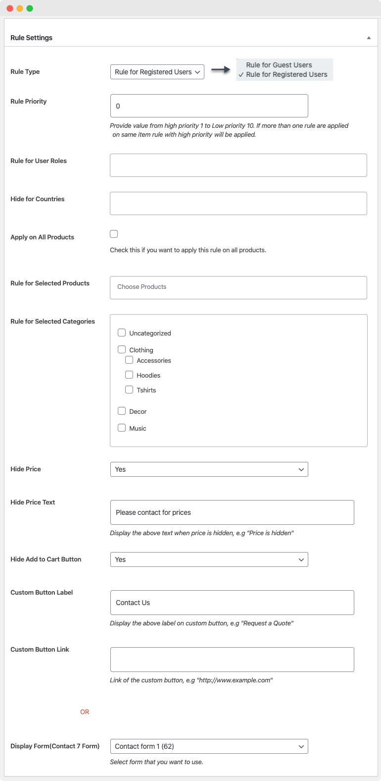 WooCommerce Hide Price Add to Cart Rule