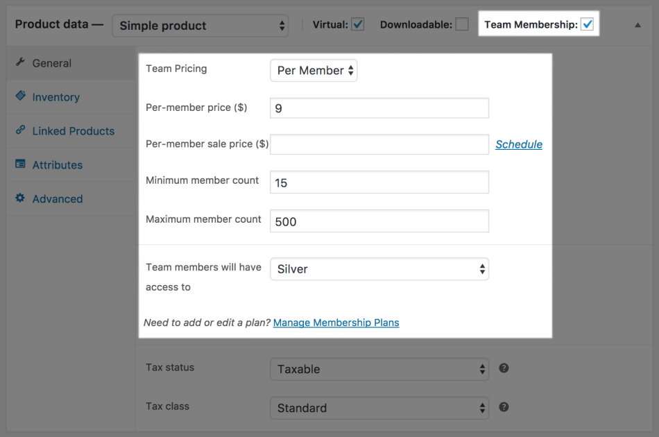 woocommerce memberships for teams per member product