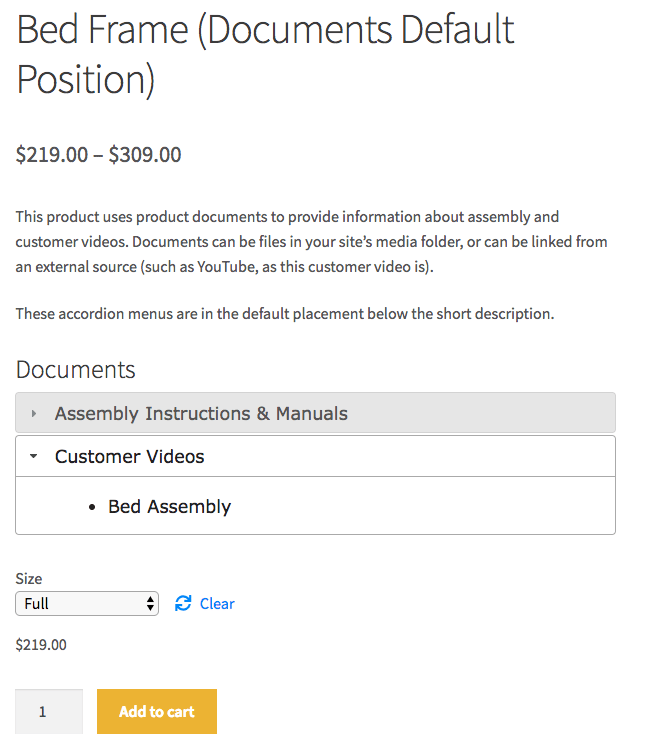 woocommerce product documents frontend