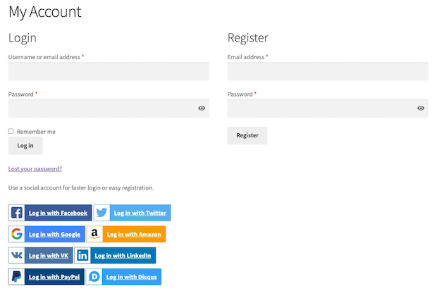 woocommerce social login my account