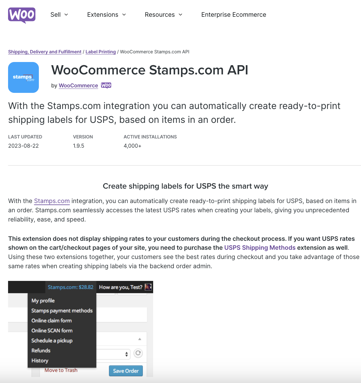 WooCommerce Stamps.com API