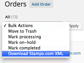 woocommerce stamps com bulk order actions